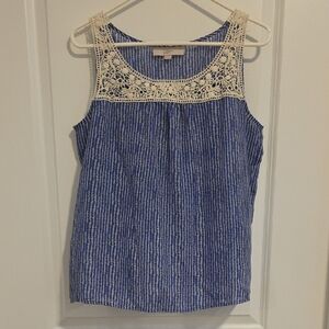 LOFT Blue and Cream Sleeveless Blouse